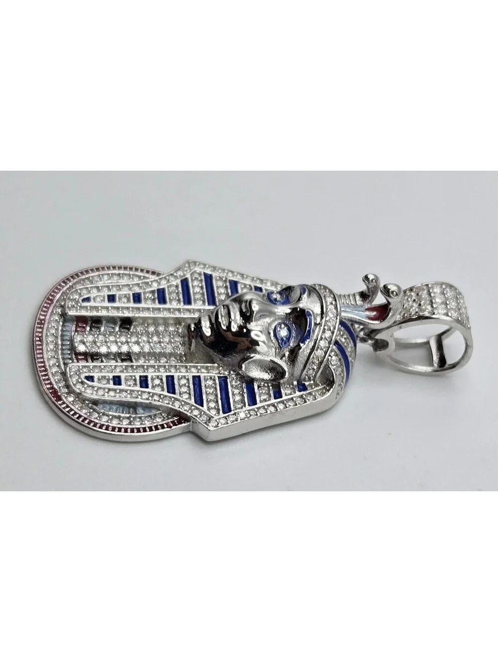 NEW 925 Sterling Silver VVS1 3.0ctw MOISSANITE Egyptian Pharaoh Pendant Enamel